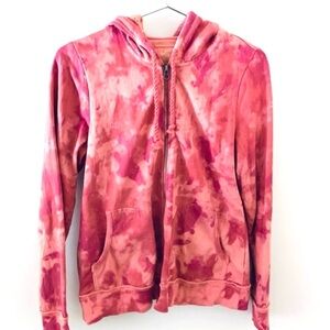 RUFF HEWN Cotton Zip Up Hoody Pink Tie Dye, pink and peach